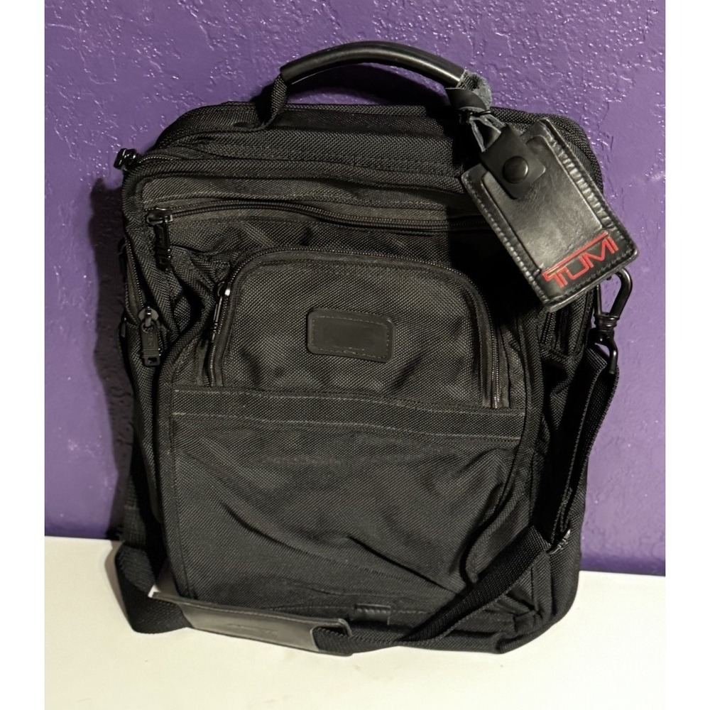 TUMI Black Ballistic Messenger Laptop Tablet Bag Crossbody Carry On Made in USA